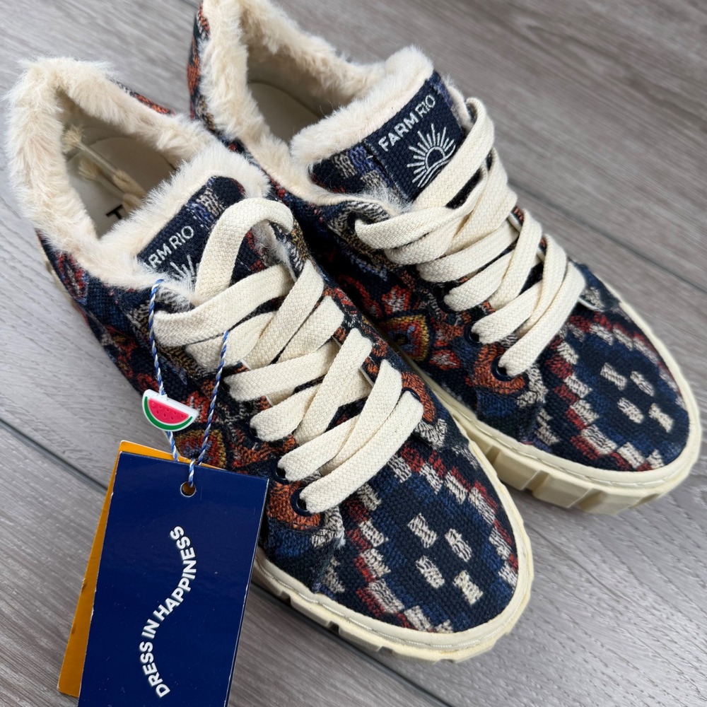 Farm Rio Womens Sneakers Tapestry Faux Fur Platform Multi 6.5 - Picture 2 of 8